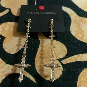 Gold plated long drop chain earrings